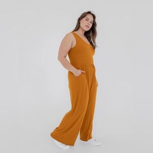 Imbodhi Hana Sleeveless Jumpsuit in Ribbed Marigold Size Large